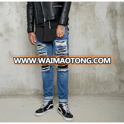 Trade Assurance accept Men's Rib-Underlayer Distressed Jeans wholesale ripped jeans men