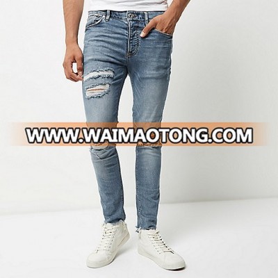 Ripped jeans wholesale men's Light blue wash ripped Sid skinny jeans