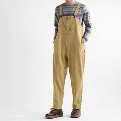 Beige Workwear Panting Brushes Plaid Overall Trousers Mens Trousers